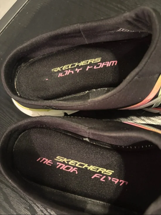 Skechers Black Slip-On Athletic Sneakers with Pastel Rainbow Straps - Picture 2 of 6